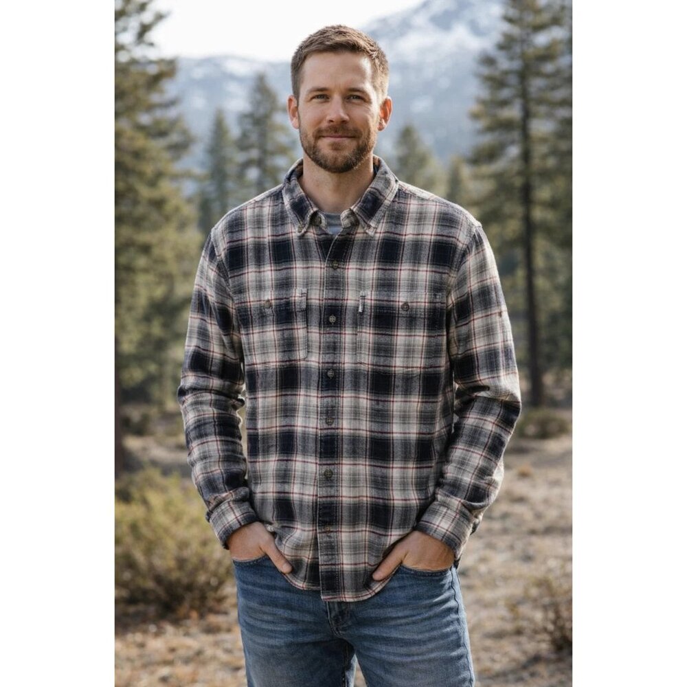 Carhartt Mens Relaxed Fit Plaid Flannel Shirt Size L Red/Black/White